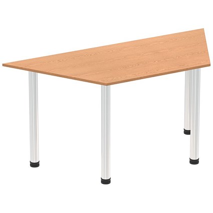 Impulse Trapezoidal Table, 1600mm, Oak, Chrome Post Leg