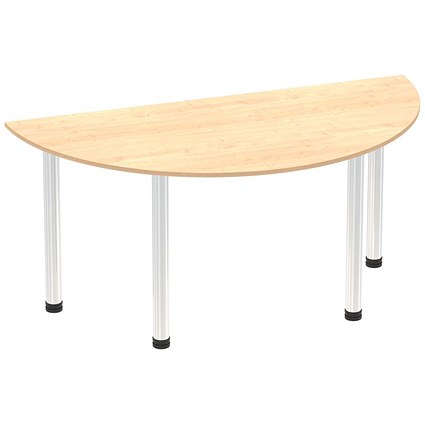 Impulse 1600mm Semi-circular Table, Maple, Chrome Post Leg