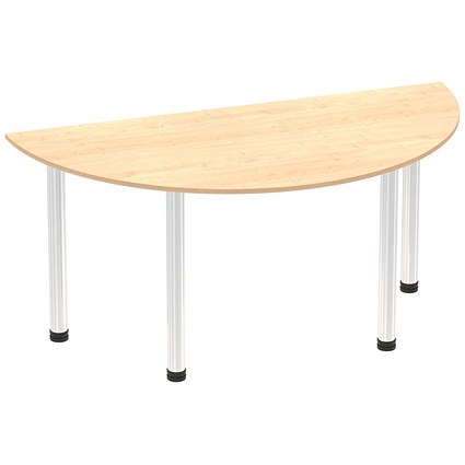 Impulse 1600mm Semi-circular Table, Maple, Chrome Post Leg | Paperstone