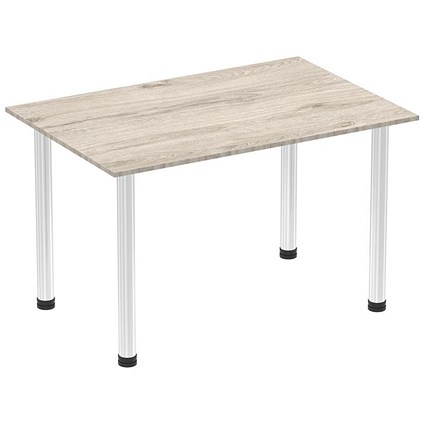 Impulse Rectangular Table, 1200mm, Grey Oak, Chrome Post Leg