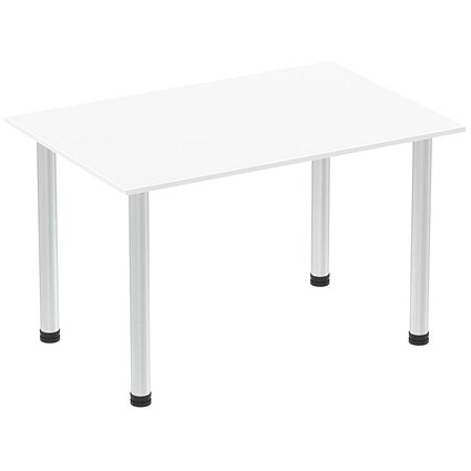 Post Leg Table Impulse Rectangular Table, 1200mm, White, Brushed Aluminium Post Leg ...