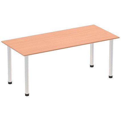 Impulse Rectangular Table, 1800mm, Beech, Brushed Aluminium Post Leg