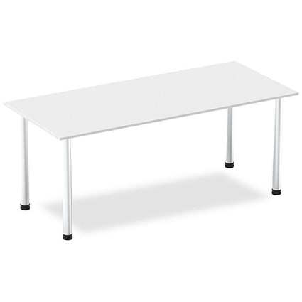 Impulse Rectangular Table, 1800mm, White, Brushed Aluminium Post Leg