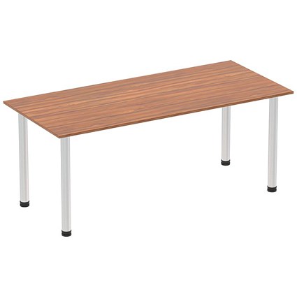 Impulse Rectangular Table, 1800mm, Walnut, Brushed Aluminium Post Leg