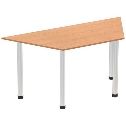 Impulse Trapezoidal Table, 1600mm, Oak, Brushed Aluminium Post Leg