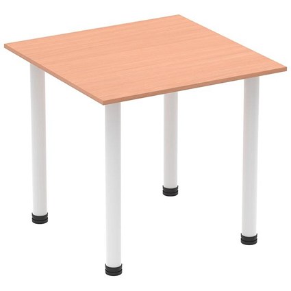 Impulse 800mm Square Table, Beech, White Post Leg