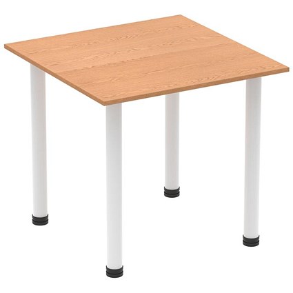 Impulse 800mm Square Table, Oak, White Post Leg