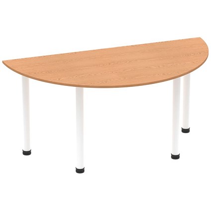 Impulse 1600mm Semi-circular Table, Oak, White Post Leg