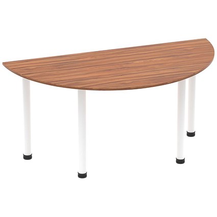 Impulse 1600mm Semi-circular Table, Walnut, White Post Leg