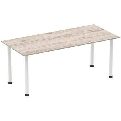 Impulse Rectangular Table, 1800mm, Grey Oak, White Post Leg Impulse Rectangular Table, 1800mm, Grey Oak, White Post Leg