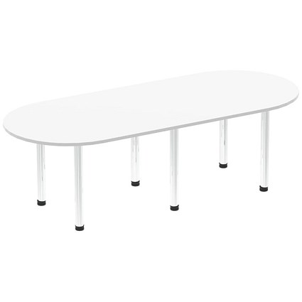 Impulse Boardroom Table, 2400mm, White, Chrome Post Leg
