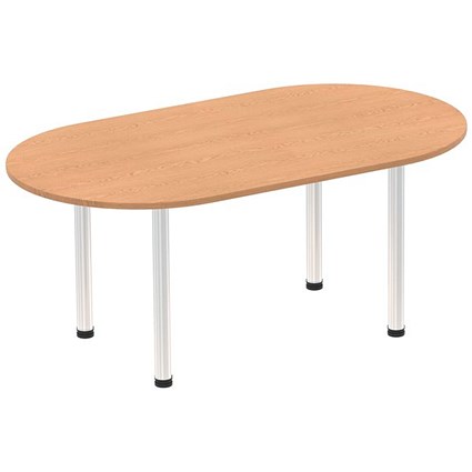 Impulse Boardroom Table, 1800mm, Oak, Brushed Aluminium Post Leg