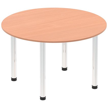 Impulse Circular Table, 1000mm, Beech, Chrome Post Leg