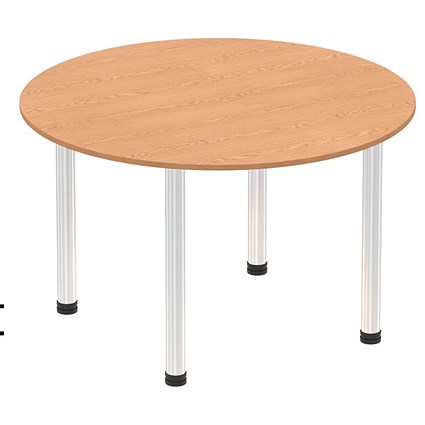 Impulse Circular Table, 1000mm, Oak, Chrome Post Leg