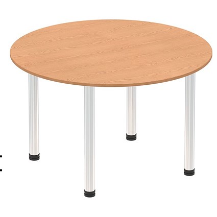Impulse Circular Table, 1000mm, Oak, Chrome Post Leg