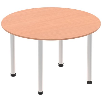 Impulse Circular Table, 1000mm, Beech, Brushed Aluminium Post Leg