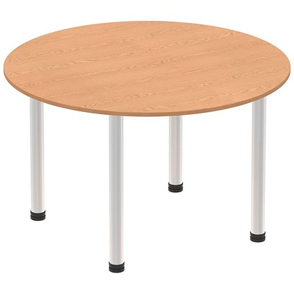 Impulse Circular Table, 1000mm, Oak, Brushed Aluminium Post Leg