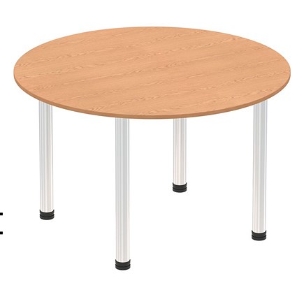 Impulse Circular Table, 1200mm, Oak, Chrome Post Leg