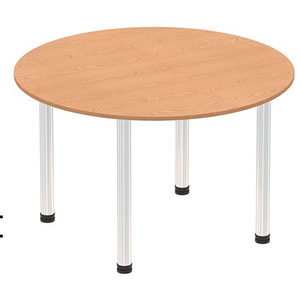 Impulse Circular Table, 1200mm, Oak, Chrome Post Leg