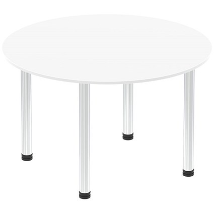 Impulse Circular Table, 1200mm, White, Chrome Post Leg