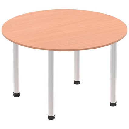 Impulse Circular Table, 1200mm, Beech, Brushed Aluminium Post Leg