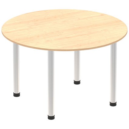 Impulse Circular Table, 1200mm, Maple, Brushed Aluminium Post Leg