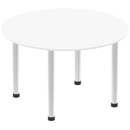 Impulse Circular Table, 1200mm, White, Brushed Aluminium Post Leg