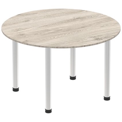 Impulse Circular Table, 1200mm, Grey Oak, Brushed Aluminium Post Leg Impulse Circular Table, 1200mm, Grey Oak, Brushed Aluminium Post Leg