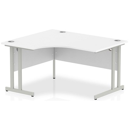 Impulse 1400mm Corner Desk, Left Hand, Silver Cantilever Leg, White