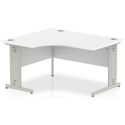 Impulse 1400mm Corner Desk, Left Hand, Silver Cable Managed Leg, White