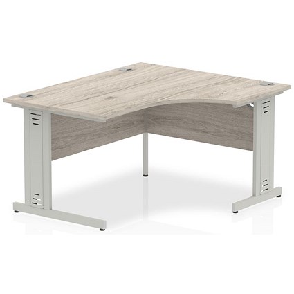 Impulse 1400mm Corner Desk, Right Hand, Silver Cable Managed Leg, Grey Oak Impulse 1400mm Corner Desk, Right Hand, Silver Cable Managed Leg, Grey Oak