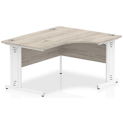 Impulse 1400mm Corner Desk, Right Hand, White Cable Managed Leg, Grey Oak Impulse 1400mm Corner Desk, Right Hand, White Cable Managed Leg, Grey Oak