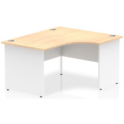 Impulse 1400mm Two-Tone Corner Desk, Right Hand, White Panel End Leg, Maple