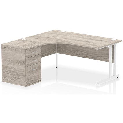 Maestro 25 Left Hand Ergonomic Desk 1600mm With White Cantilever Frame And Desk High Pedestal Nebraska Oak 1