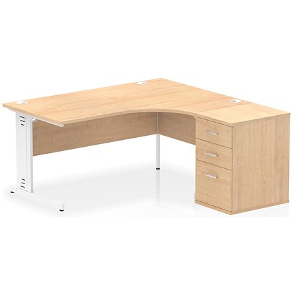 Impulse 1600mm Corner Desk, Right Hand, White Cable Managed Leg, Maple, With 600mm Deep Desk High Pedestal Impulse 1600mm Corner Desk, Right Hand, White Cable Managed Leg, Maple, With 600mm Deep Desk High Pedestal