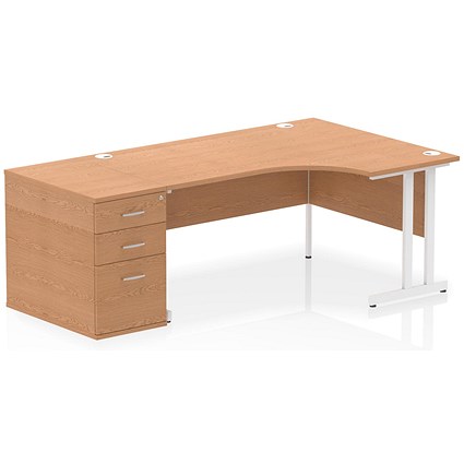 Impulse 1600mm Corner Desk, Right Hand, White Cantilever Leg, Oak, With 800mm Deep Desk High Pedestal Impulse 1600mm Corner Desk, Right Hand, White Cantilever Leg, Oak, With 800mm Deep Desk High Pedestal