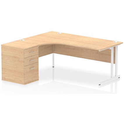 Impulse 1800mm Corner Desk with 600mm Desk High Pedestal, Left Hand, White Cantilever Leg, Maple Impulse 1800mm Corner Desk with 600mm Desk High Pedestal, Left Hand, White Cantilever Leg, Maple