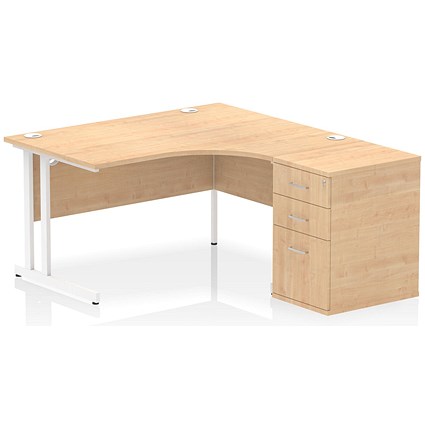 Impulse 1400mm Corner Desk with 600mm Desk High Pedestal, Right Hand, White Cantilever Leg, Maple