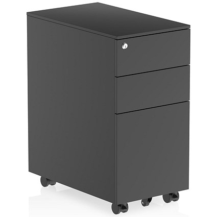 Impulse 3 Drawer Slim Steel Mobile Pedestal, Black