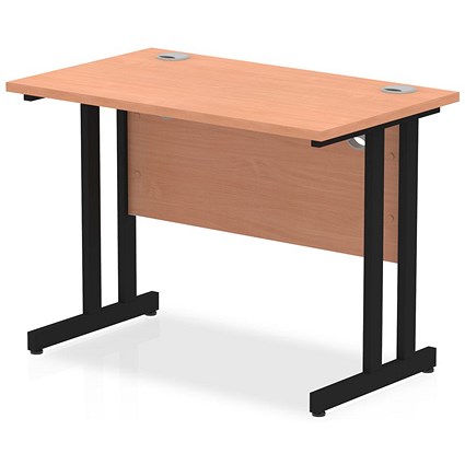 Impulse 1000mm Slim Rectangular Desk, Black Cantilever Leg, Beech