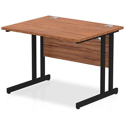 Impulse 1000mm Rectangular Desk, Black Cantilever Leg, Walnut