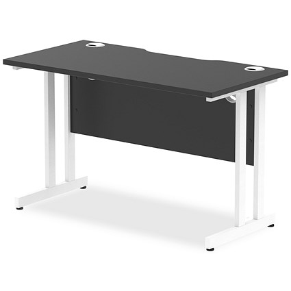 Impulse 1200mm Slim Rectangular Desk, White Cantilever Leg, Black Impulse 1200mm Slim Rectangular Desk, White Cantilever Leg, Black