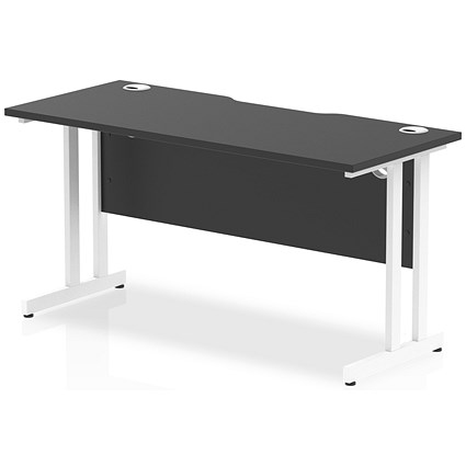 Impulse 1400mm Slim Rectangular Desk, White Cantilever Leg, Black Impulse 1400mm Slim Rectangular Desk, White Cantilever Leg, Black
