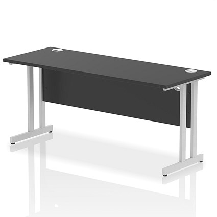 Impulse 1600mm Slim Rectangular Desk, Silver Cantilever Leg, Black Impulse 1600mm Slim Rectangular Desk, Silver Cantilever Leg, Black