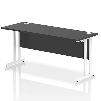 Impulse 1600mm Slim Rectangular Desk, White Cantilever Leg, Black Impulse 1600mm Slim Rectangular Desk, White Cantilever Leg, Black