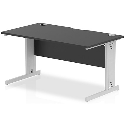 Impulse 1400mm Rectangular Desk, Silver Cable Managed Leg, Black
