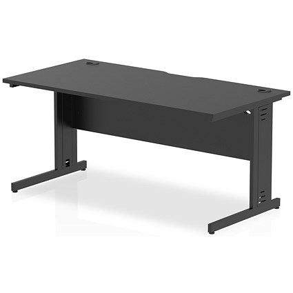 Impulse 1600mm Slim Rectangular Desk, Black Cable Managed Leg, Black