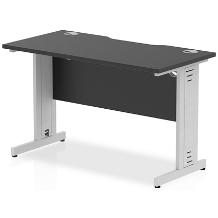 Impulse 1200mm Slim Rectangular Desk, Silver Cable Managed Leg, Black Impulse 1200mm Slim Rectangular Desk, Silver Cable Managed Leg, Black