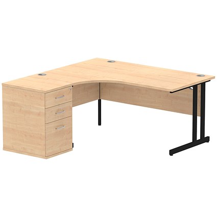 Impulse 1600mm Corner Desk with 600mm Desk High Pedestal, Left Hand, Black Cantilever Leg, Maple