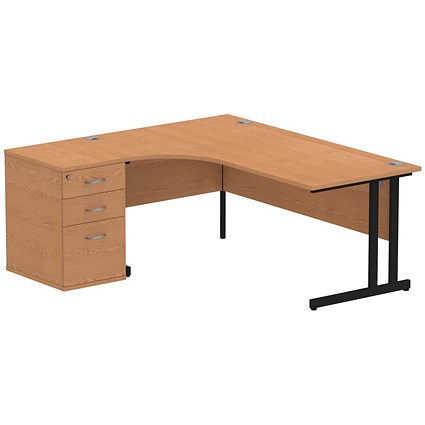 Impulse 1800mm Corner Desk with 600mm Desk High Pedestal, Left Hand, Black Cantilever Leg, Oak
